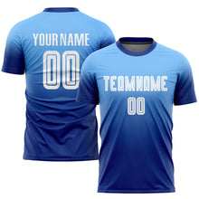 Charger l'image dans la galerie, Custom Light Blue White-Royal Sublimation Fade Fashion Soccer Uniform Jersey
