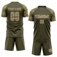 Load image into Gallery viewer, Custom Olive Vegas Gold-Camo Sublimation Salute To Service Soccer Uniform Jersey