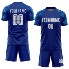 Laden Sie das Bild in den Galerie-Viewer, Custom Royal White Sublimation Soccer Uniform Jersey