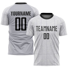 Laden Sie das Bild in den Galerie-Viewer, Custom Gray Black-White Sublimation Soccer Uniform Jersey