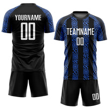 Laden Sie das Bild in den Galerie-Viewer, Custom Black White-Royal Sublimation Soccer Uniform Jersey