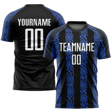 Laden Sie das Bild in den Galerie-Viewer, Custom Black White-Royal Sublimation Soccer Uniform Jersey