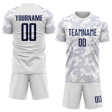 Charger l'image dans la galerie, Custom White Navy Sublimation Soccer Uniform Jersey