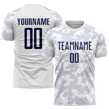 Charger l'image dans la galerie, Custom White Navy Sublimation Soccer Uniform Jersey