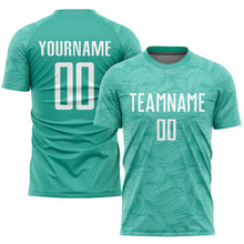 Load image into Gallery viewer, Custom Aqua White Sublimation Soccer Uniform Jersey