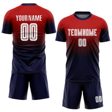 Загрузить изображение в средство просмотра галереи, Custom Red White-Navy Sublimation Fade Fashion Soccer Uniform Jersey