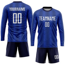 Laden Sie das Bild in den Galerie-Viewer, Custom Royal White-Navy Sublimation Soccer Uniform Jersey