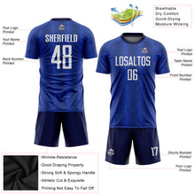 Laden Sie das Bild in den Galerie-Viewer, Custom Royal White-Navy Sublimation Soccer Uniform Jersey