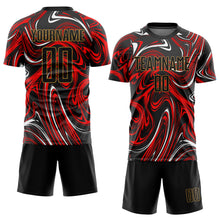 Load image into Gallery viewer, Custom Figure Black-Old Gold Sublimation Soccer Uniform Jersey
