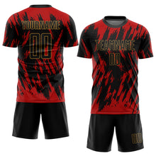 Загрузить изображение в средство просмотра галереи, Custom Red Black-Old Gold Sublimation Soccer Uniform Jersey