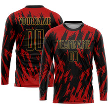 Загрузить изображение в средство просмотра галереи, Custom Red Black-Old Gold Sublimation Soccer Uniform Jersey