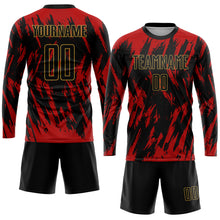 Загрузить изображение в средство просмотра галереи, Custom Red Black-Old Gold Sublimation Soccer Uniform Jersey