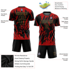 Загрузить изображение в средство просмотра галереи, Custom Red Black-Old Gold Sublimation Soccer Uniform Jersey
