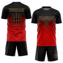 Laden Sie das Bild in den Galerie-Viewer, Custom Red Black-Old Gold Sublimation Soccer Uniform Jersey