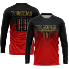 Laden Sie das Bild in den Galerie-Viewer, Custom Red Black-Old Gold Sublimation Soccer Uniform Jersey