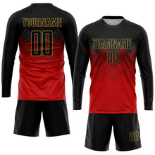 Laden Sie das Bild in den Galerie-Viewer, Custom Red Black-Old Gold Sublimation Soccer Uniform Jersey
