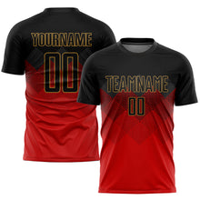 Laden Sie das Bild in den Galerie-Viewer, Custom Red Black-Old Gold Sublimation Soccer Uniform Jersey