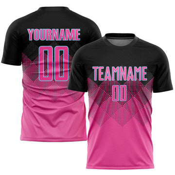 Custom Pink Black-Light Blue Gradient Square Shape Sublimation Soccer Uniform Jersey
