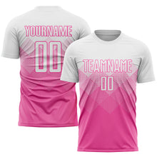 Laden Sie das Bild in den Galerie-Viewer, Custom Pink White Sublimation Soccer Uniform Jersey