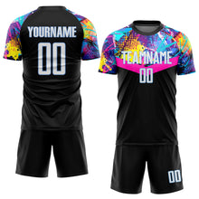 Laden Sie das Bild in den Galerie-Viewer, Custom Black White-Light Blue Sublimation Soccer Uniform Jersey