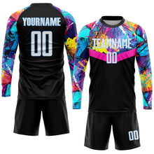 Laden Sie das Bild in den Galerie-Viewer, Custom Black White-Light Blue Sublimation Soccer Uniform Jersey
