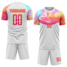 Charger l'image dans la galerie, Custom White Pink-Gold Sublimation Soccer Uniform Jersey