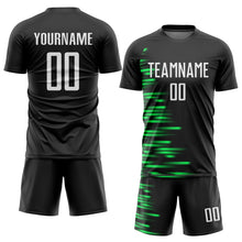 Laden Sie das Bild in den Galerie-Viewer, Custom Black White-Kelly Green Sublimation Soccer Uniform Jersey