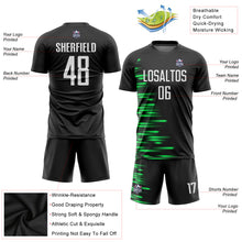 Laden Sie das Bild in den Galerie-Viewer, Custom Black White-Kelly Green Sublimation Soccer Uniform Jersey
