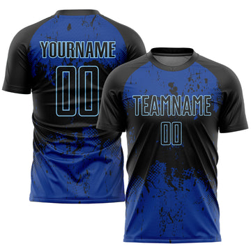 Custom Black Black-Royal Sublimation Soccer Uniform Jersey