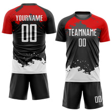 Laden Sie das Bild in den Galerie-Viewer, Custom Black White-Red Sublimation Soccer Uniform Jersey