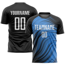 Загрузить изображение в средство просмотра галереи, Custom Light Blue White-Black Sublimation Soccer Uniform Jersey