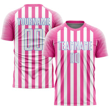 Charger l'image dans la galerie, Custom Pink White-Light Blue Sublimation Soccer Uniform Jersey