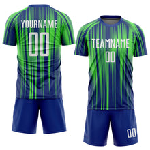 Загрузить изображение в средство просмотра галереи, Custom Neon Green White-Royal Sublimation Soccer Uniform Jersey