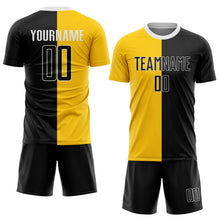Laden Sie das Bild in den Galerie-Viewer, Custom Gold Black-White Sublimation Split Fashion Soccer Uniform Jersey