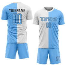 Laden Sie das Bild in den Galerie-Viewer, Custom White Light Blue-Black Sublimation Split Fashion Soccer Uniform Jersey