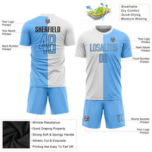 Laden Sie das Bild in den Galerie-Viewer, Custom White Light Blue-Black Sublimation Split Fashion Soccer Uniform Jersey