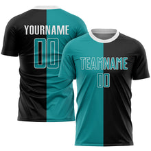 Charger l'image dans la galerie, Custom Black Teal-White Sublimation Split Fashion Soccer Uniform Jersey