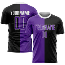 Load image into Gallery viewer, Custom Black Purple-White Sublimation Split Fashion Soccer Uniform Jersey