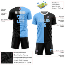 Load image into Gallery viewer, Custom Black Light Blue-White Sublimation Split Fashion Soccer Uniform Jersey
