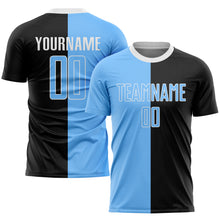 Laden Sie das Bild in den Galerie-Viewer, Custom Black Light Blue-White Sublimation Split Fashion Soccer Uniform Jersey