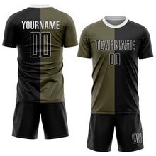 Laden Sie das Bild in den Galerie-Viewer, Custom Olive Black-White Sublimation Split Fashion Salute To Service Soccer Uniform Jersey
