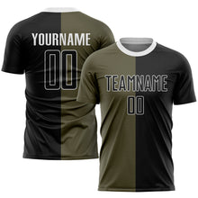 Laden Sie das Bild in den Galerie-Viewer, Custom Olive Black-White Sublimation Split Fashion Salute To Service Soccer Uniform Jersey