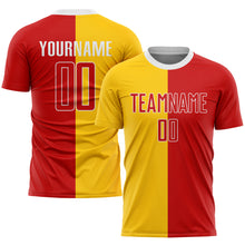 Laden Sie das Bild in den Galerie-Viewer, Custom Gold Red-White Sublimation Split Fashion Soccer Uniform Jersey