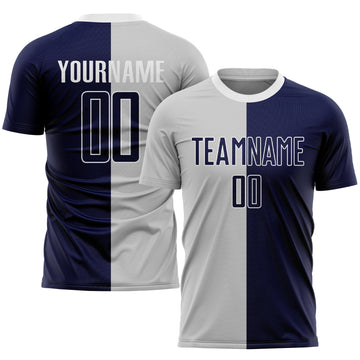 Custom Gray Navy-White Sublimation Split Fashion Soccer Uniform Jersey