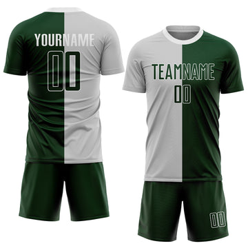 Custom Gray Green-White Sublimation Split Fashion Soccer Uniform Jersey