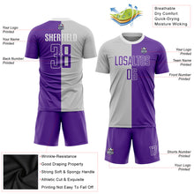 Laden Sie das Bild in den Galerie-Viewer, Custom Gray Purple-White Sublimation Split Fashion Soccer Uniform Jersey
