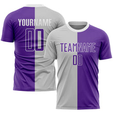Laden Sie das Bild in den Galerie-Viewer, Custom Gray Purple-White Sublimation Split Fashion Soccer Uniform Jersey
