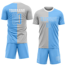 Laden Sie das Bild in den Galerie-Viewer, Custom Gray Light Blue-White Sublimation Split Fashion Soccer Uniform Jersey