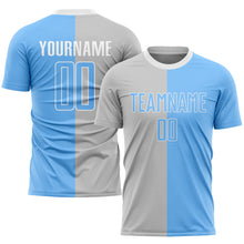 Laden Sie das Bild in den Galerie-Viewer, Custom Gray Light Blue-White Sublimation Split Fashion Soccer Uniform Jersey