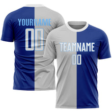 Laden Sie das Bild in den Galerie-Viewer, Custom Royal White-Gray Sublimation Split Fashion Soccer Uniform Jersey